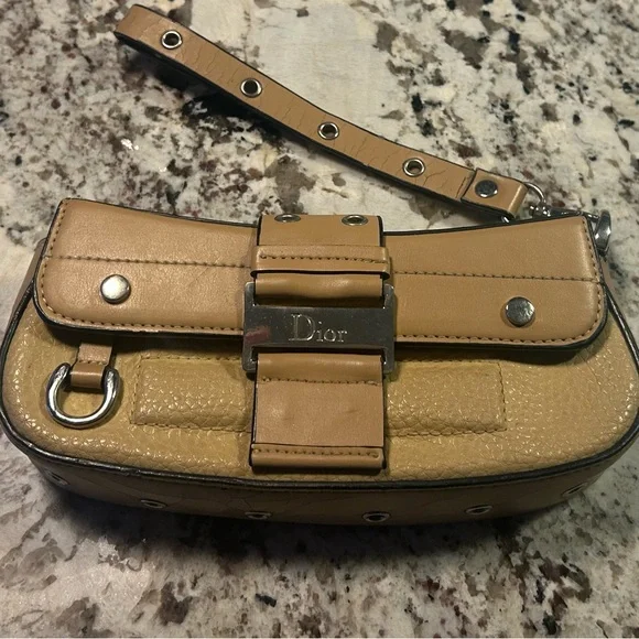 Tan Leather Clutch with Silver Accents - Picture 1 of 7